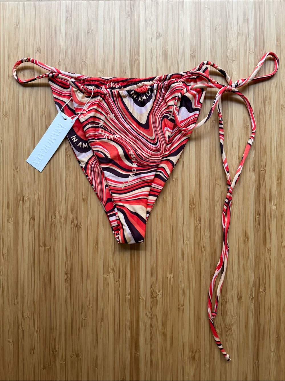 NWT iNAMORATA Las Olas Tie-Side Bikini Bottom in Coral Swirl
